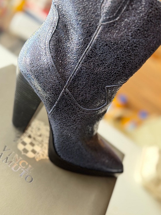 Vince Camuto Shoes - Vince Camuto Metallic Navy Pointed-Toe Heeled Ankle Boot